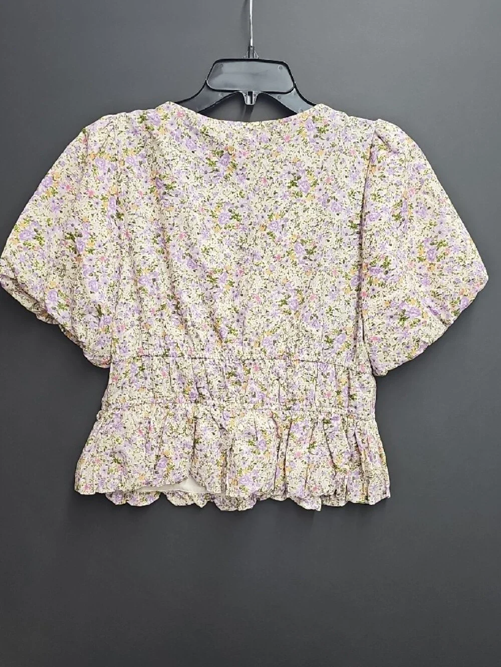 Astr Floral Tie-Front Peplum Top Size M